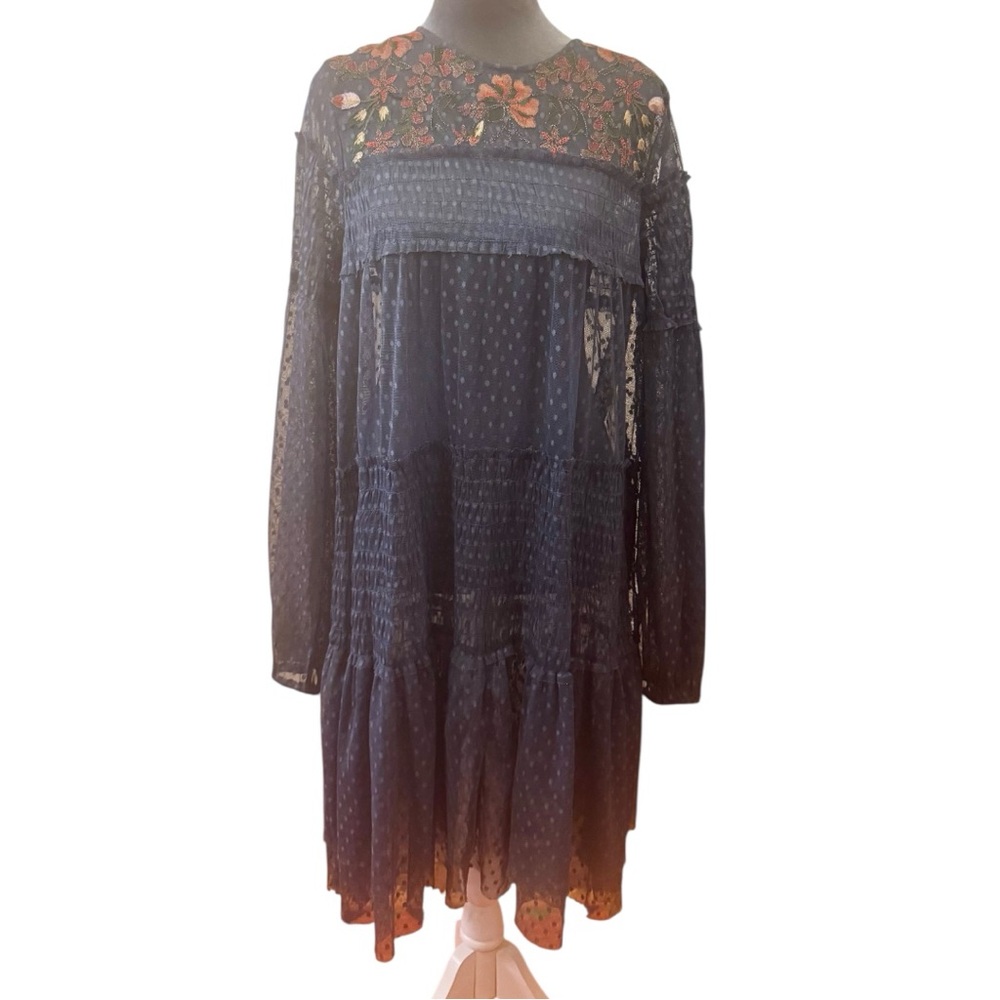 Anthropologie Maeve Navy Floral Embroidered Dress